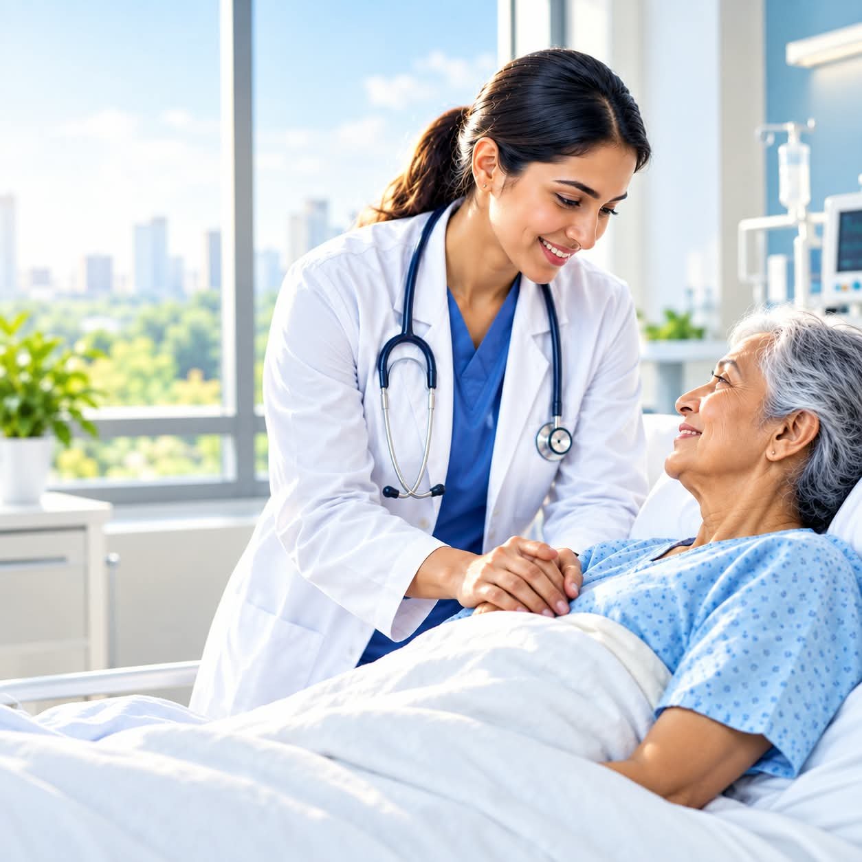 A healthcare professional reviewing information
